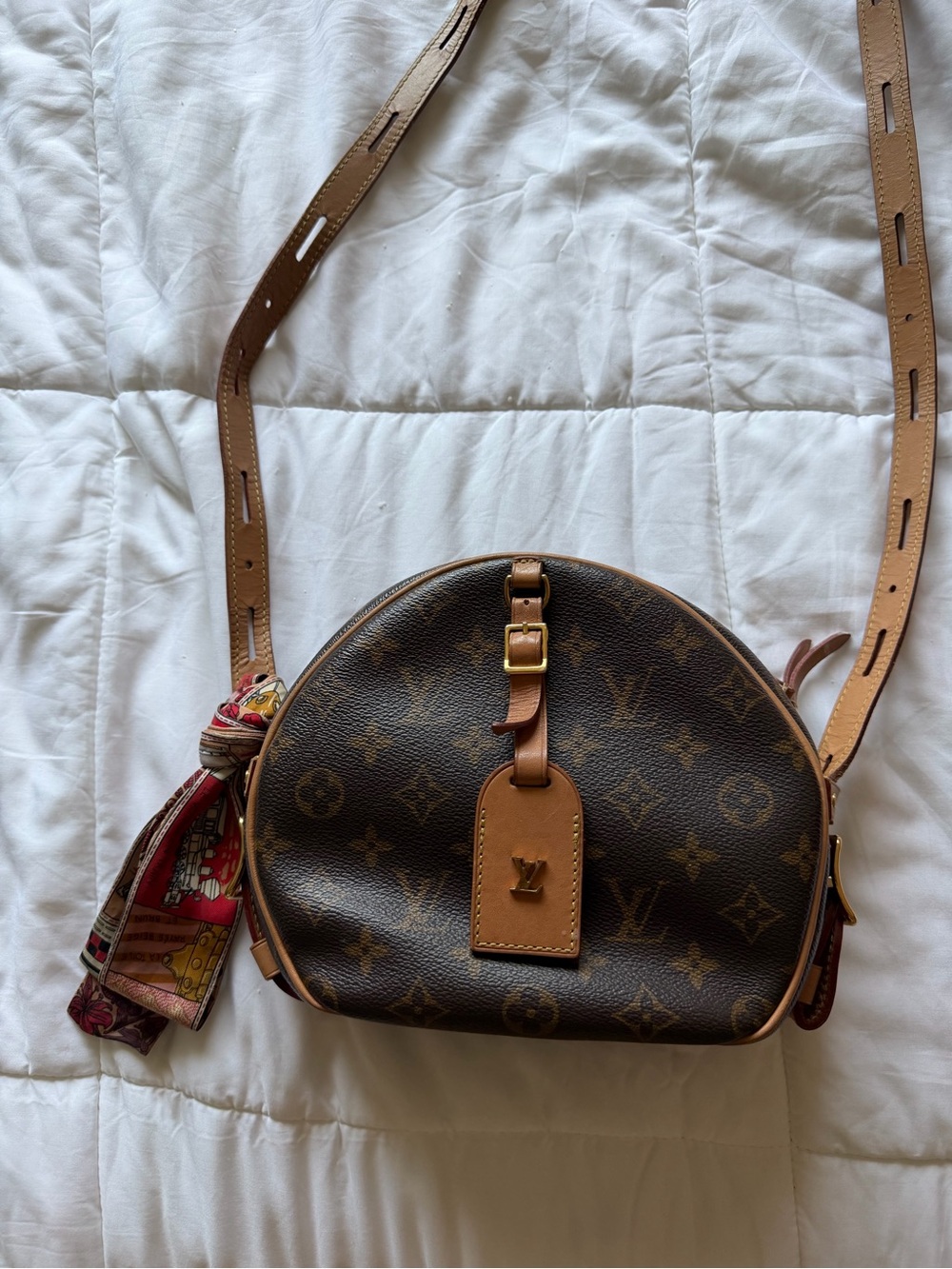 Louis Vuitton Monogram Round Crossbody Bag with Tan Leather Trim